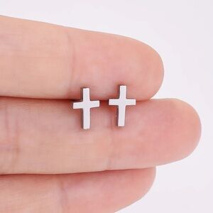 NEW Dainty Cross stud Earrings Silver color- Boutique